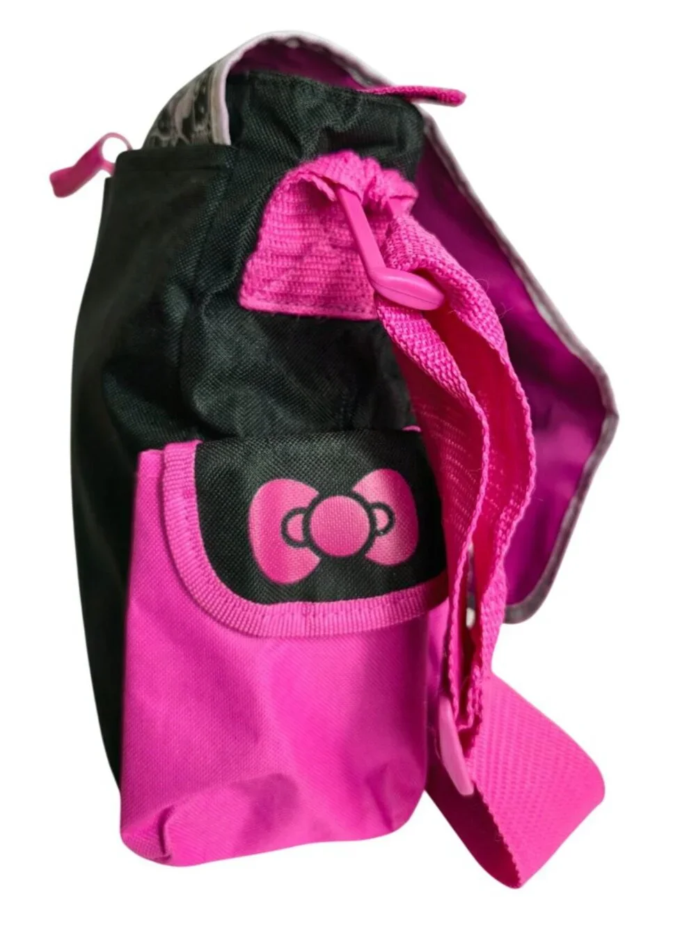 Hello Kitty School Messenger Bag Big Face Adjust Pink Strap Multi Compartments